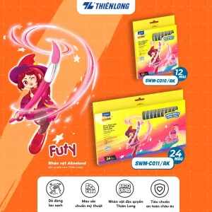Hộp bút lông 12/ 24 màu rửa được - Washable Brush Fiber Pen Thiên Long Colokit - Nhân vật Futy Akooland thế giới học cụ thần kỳ 9 Hop but long 12 24 mau rua duoc 02