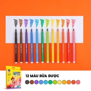Hộp bút lông 12/ 24 màu rửa được - Washable Brush Fiber Pen Thiên Long Colokit - Nhân vật Futy Akooland thế giới học cụ thần kỳ 13 Hop but long 12 24 mau rua duoc 06